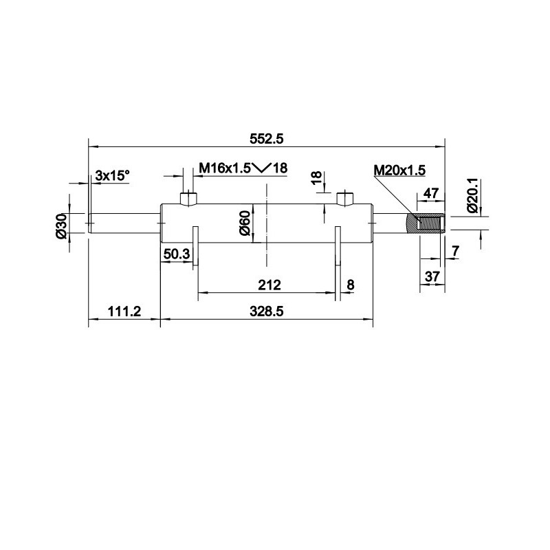 Siłownik dwustronnego działania skok 2x80mm do układu wspomagania 35646