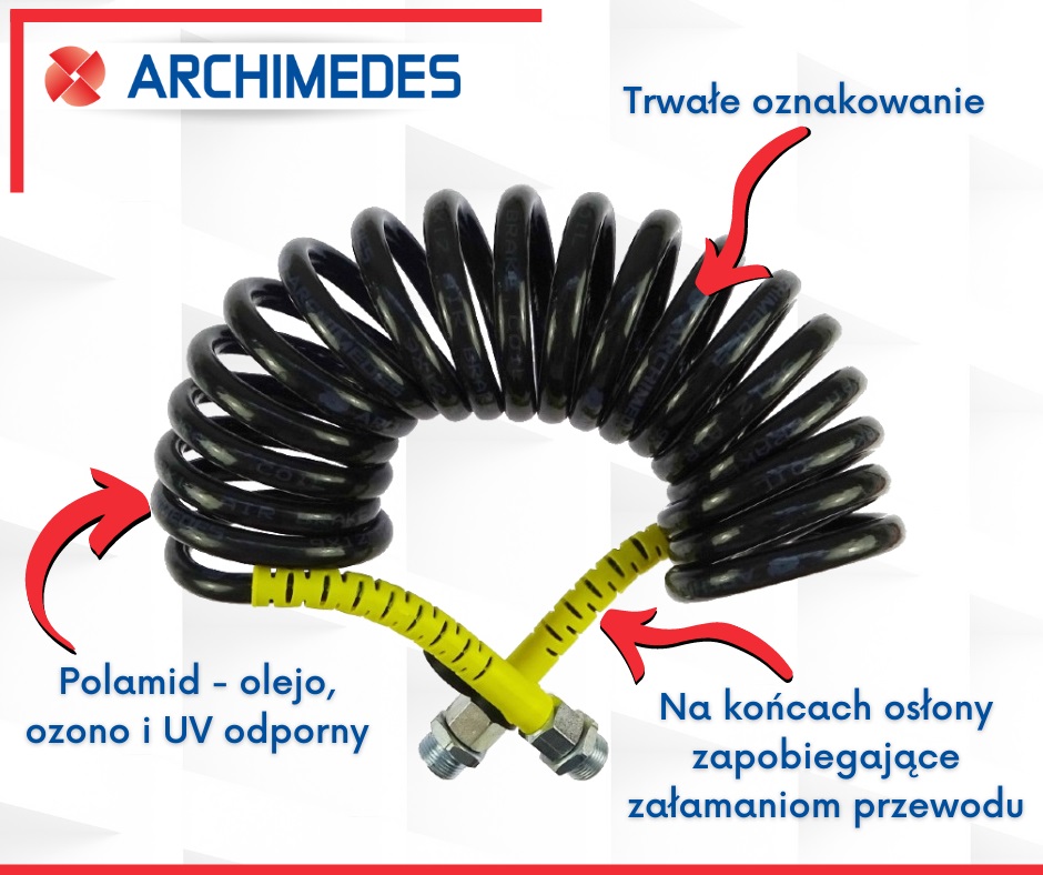 Przewód spiralny M-16x1.5 4.5m czerwony ARCHIMEDES 40614