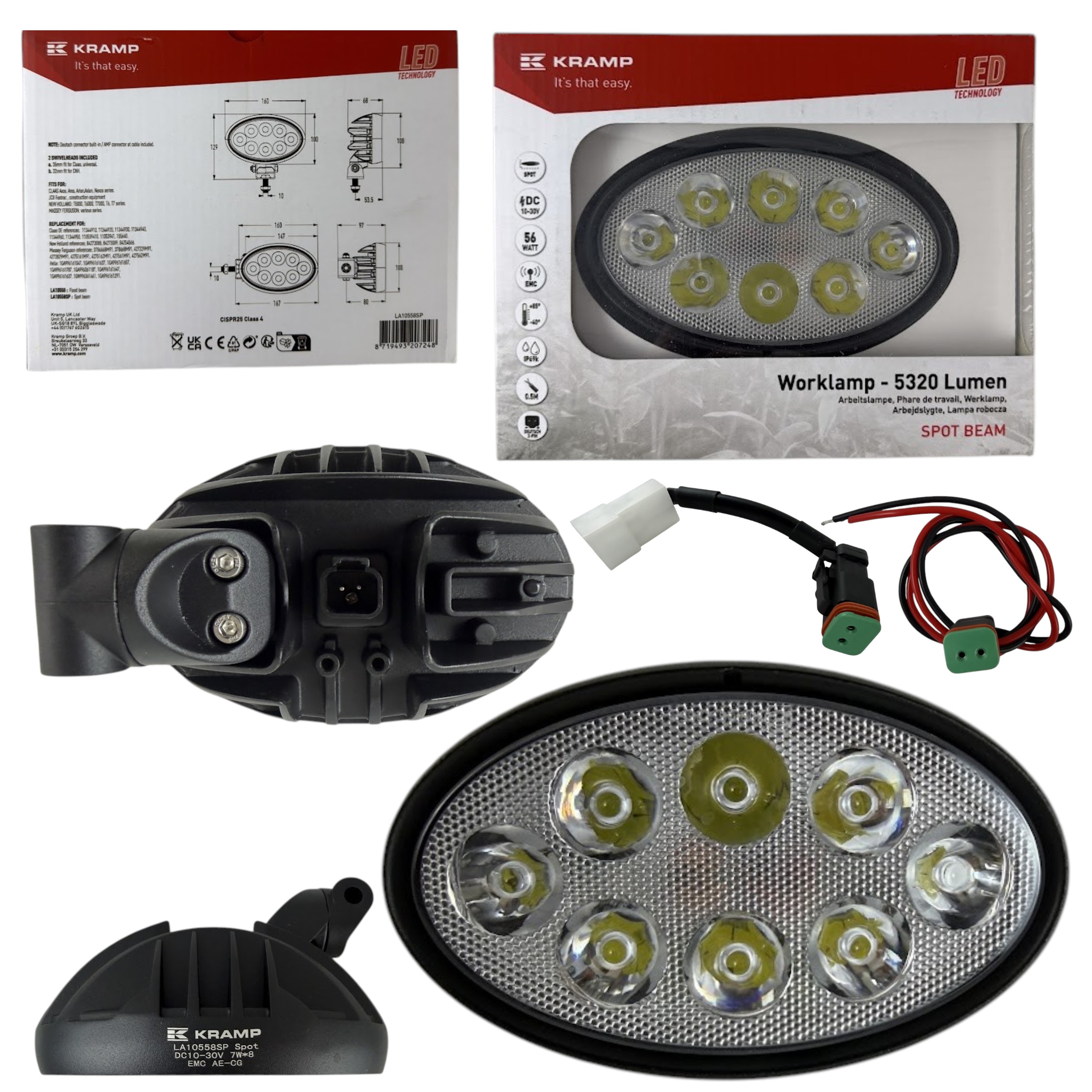 Lampa robocza LED 56W 5320 lm 12V 24V owalna – boczne mocowanie Kramp