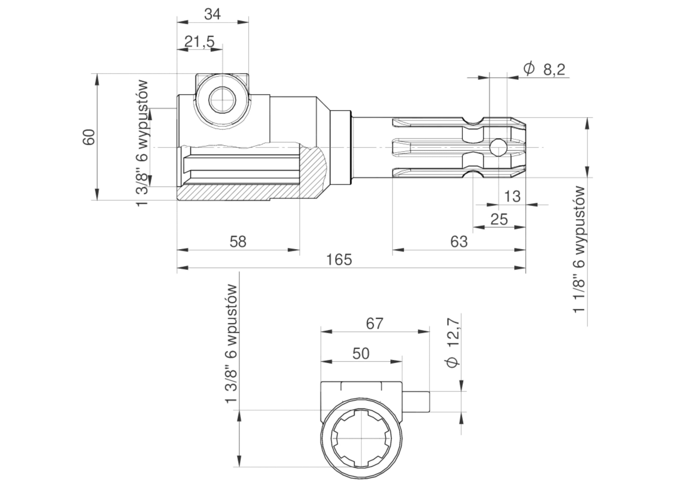 Redukcja wałka WOM adapter na trzpień 1 3/8" 6 wpustów na wałek 1 1/8" 6 wpustów MORGA 45152