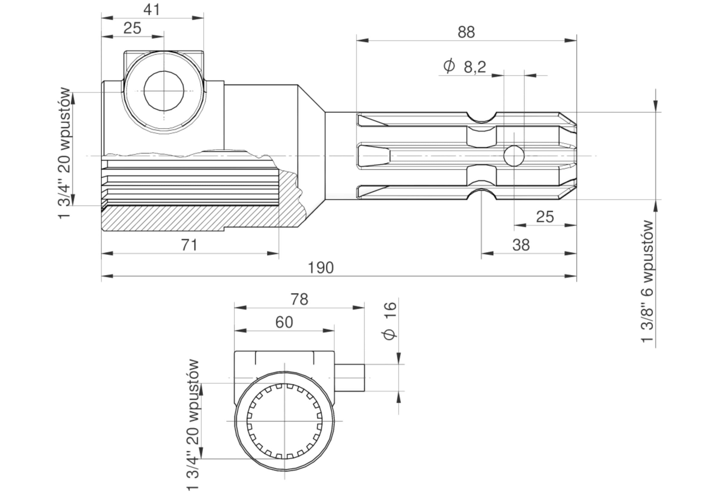 Redukcja wałka WOM adapter na trzpień 1 3/4" 20 wpustów na wałek 1 3/8" 6 wpustów MORGA 45156
