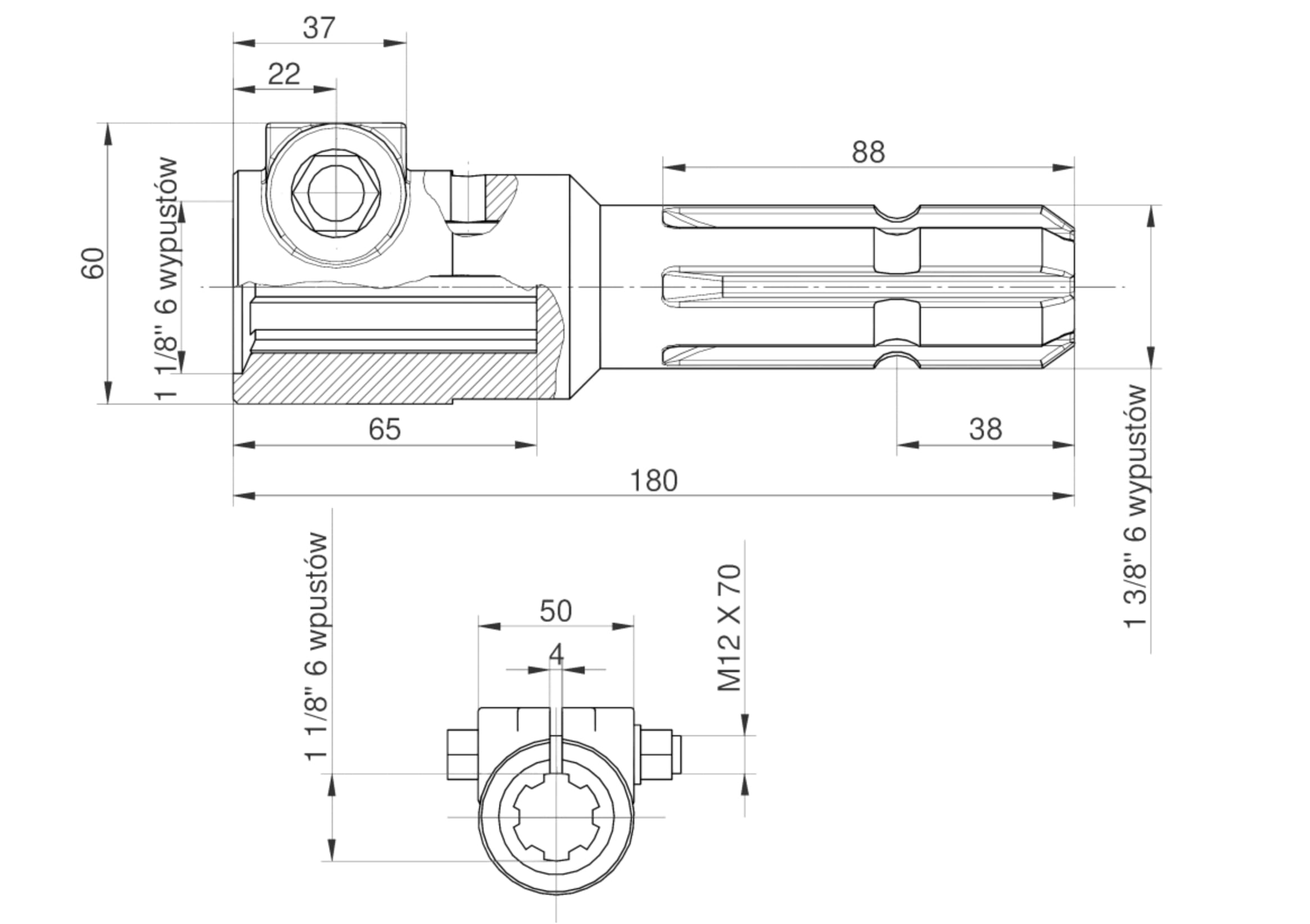 Redukcja wałka WOM adapter na śrubę 1 1/8" 6 wpustów na wałek 1 3/8" 6 wpustów MORGA 45158