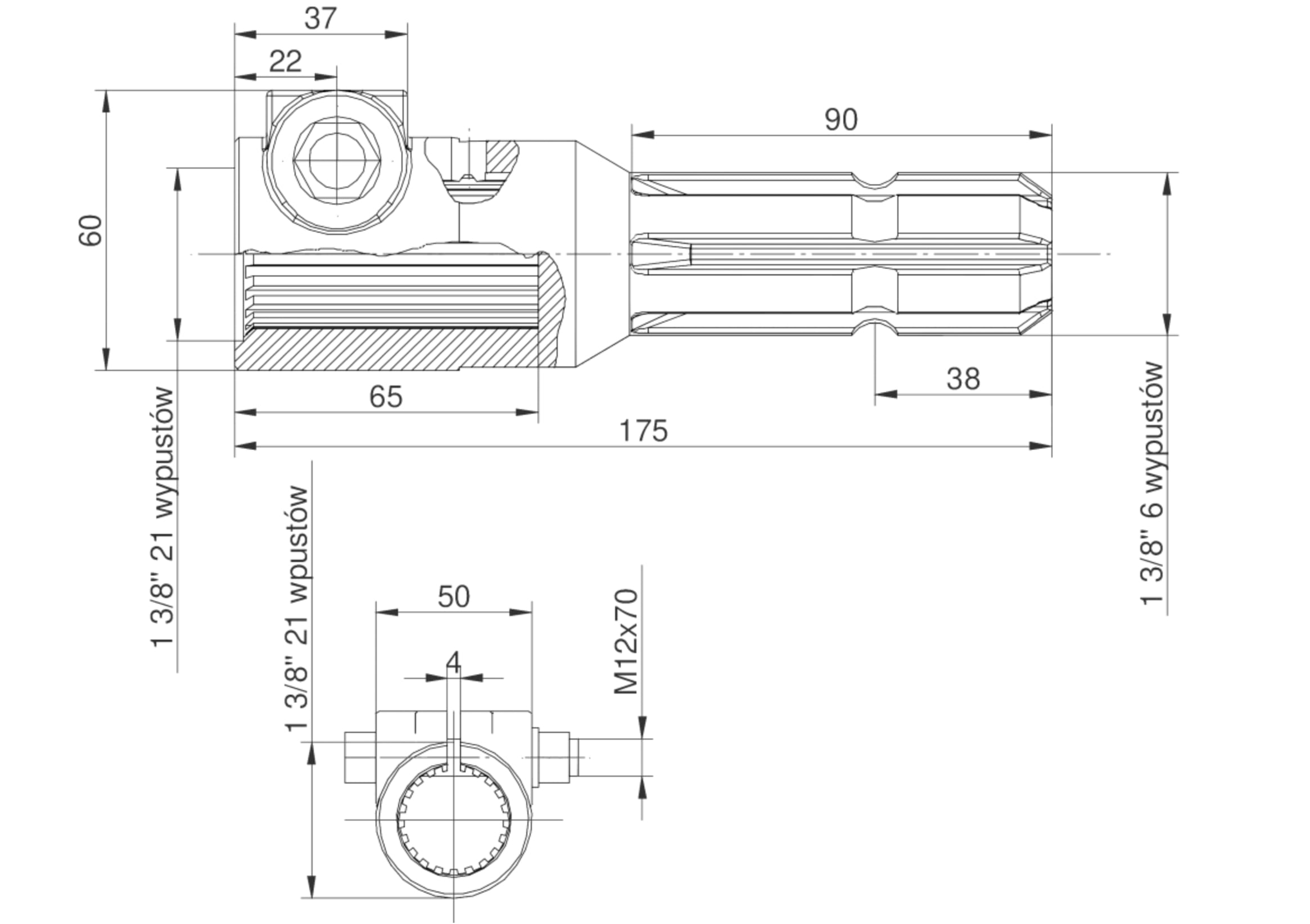 Redukcja wałka WOM adapter na śrubę 1 3/8" 21 wpustów na wałek 1 3/8" 6 wpustów MORGA 45163