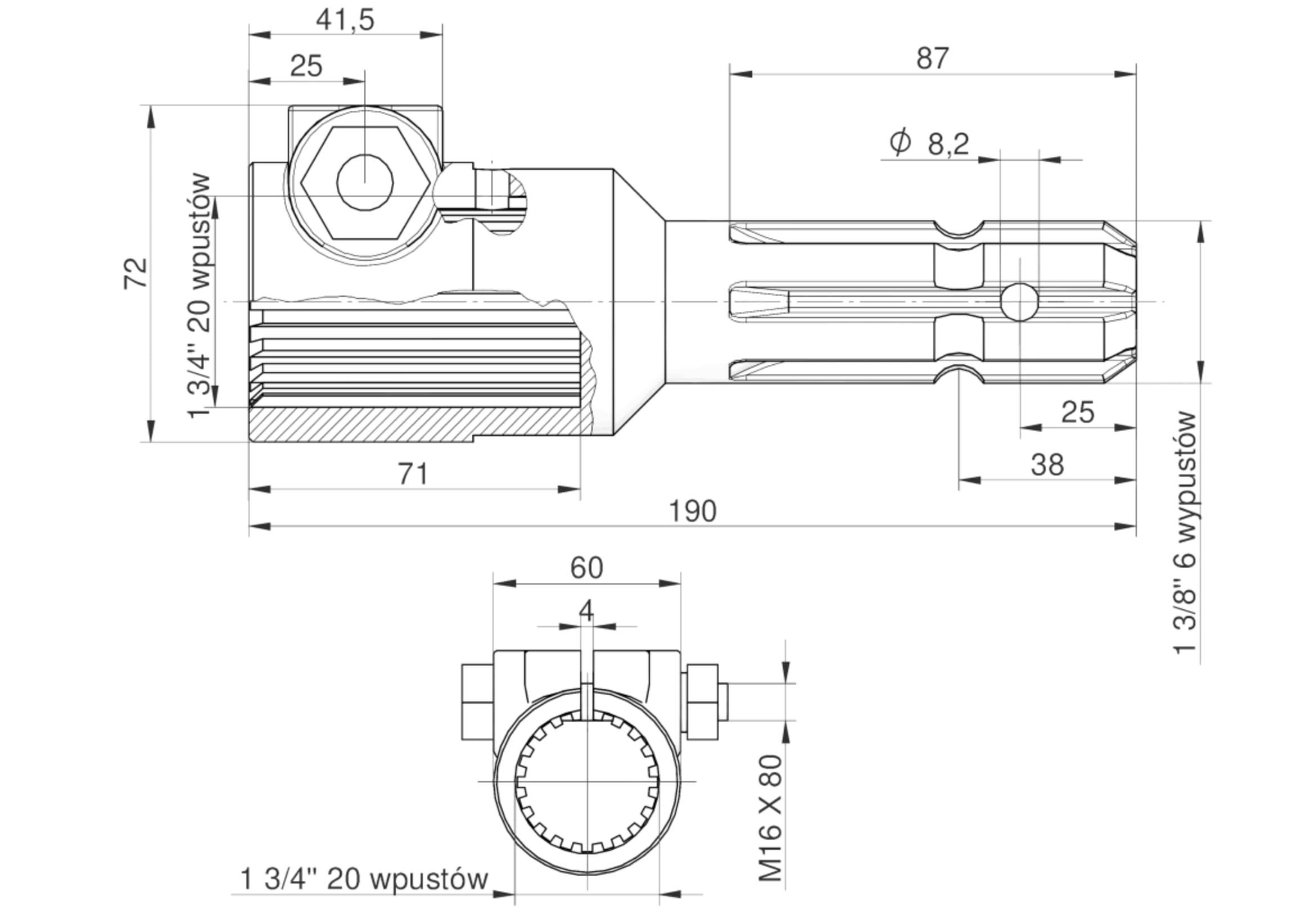 Redukcja wałka WOM adapter na śrubę 1 3/4" 20 wpustów na wałek 1 3/8" 6 wpustów MORGA 45165