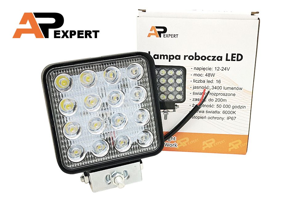 HALOGEN KWADRATOWY LED LAMPA ROBOCZA 48W 16 LED FLOOD ŚWIATŁO ROZPROSZONE