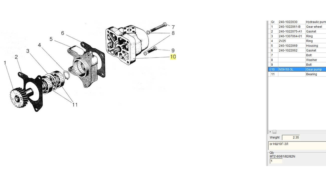 Pompa hydrauliczna 10 lewa 4 frezowa VZTA 29016 NSZ10G-3L