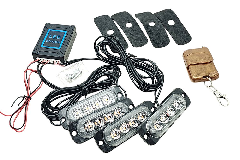 LAMPA OSTRZEGAWCZA 4 LED STROBOSKOPOWA 12V-24V