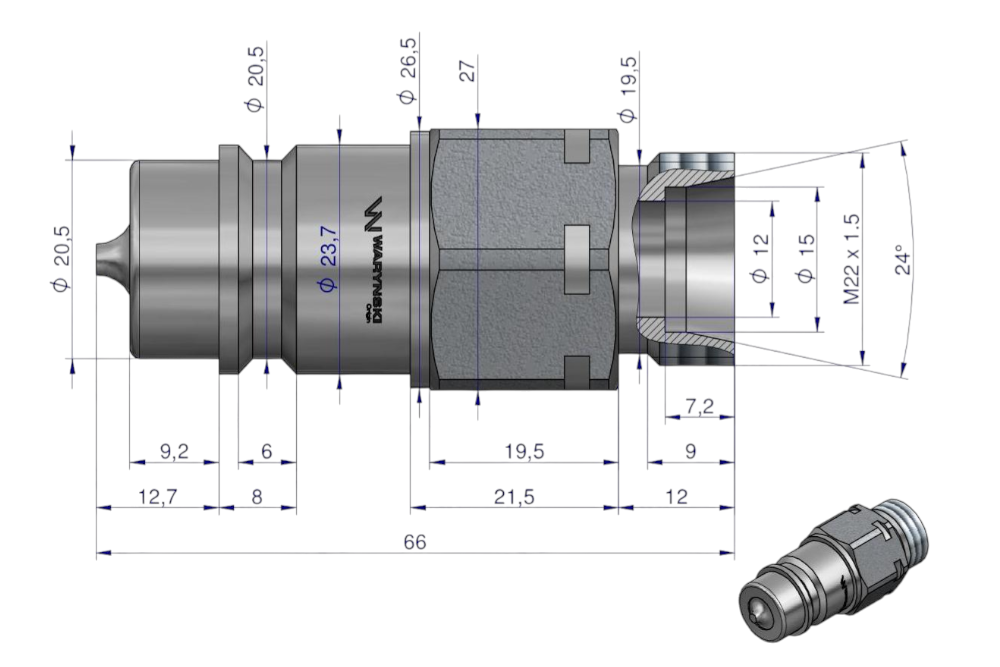 Szybkozłącze hydrauliczne wtyczka M22x1,5 gwint zewnętrzny Euro WIAM22SZ-WARYŃSKI