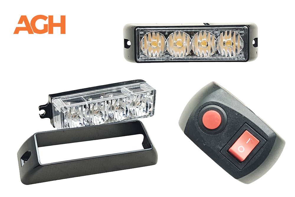 LAMPA OSTRZEGAWCZA 4 LED STROBOSKOPOWA 12V-24V