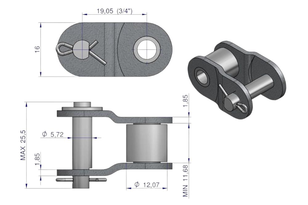 Półogniwo łańcucha 12B1 R1 3/4 Waryński W-P12B1-WARYŃSKI