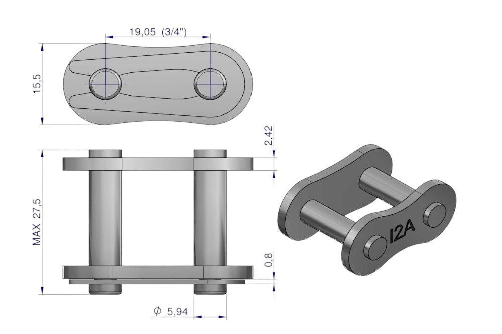 Zamek łańcucha WZM Z12A1 A60 R1 3/4 Waryński W-Z12A1-WARYŃSKI