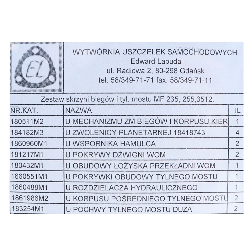 Komplet uszczelek skrzyni MF 11376