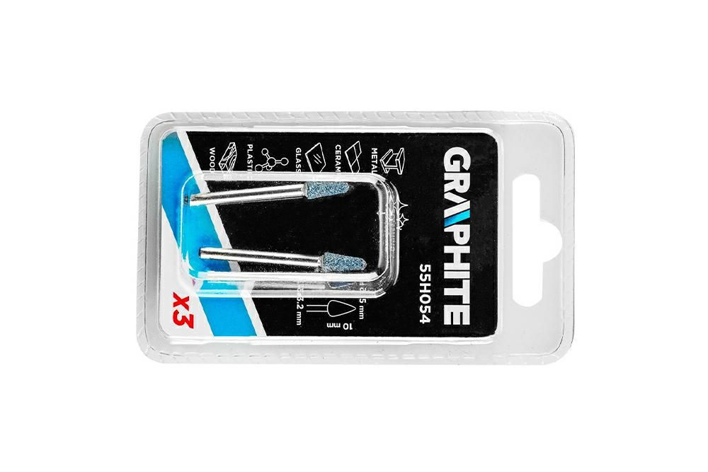 Kamień szlifierski stożek 5x10mm trzpień 3,2mm 3 szt 55H054