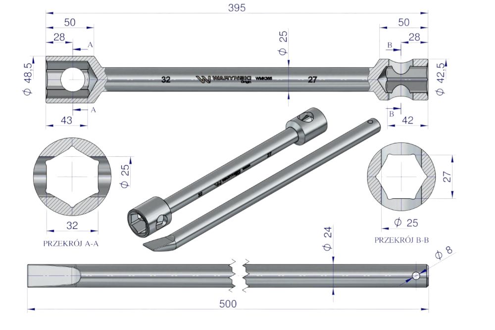 Klucz krzyżakowy do kół 27x32mm WZM Waryński WMK065-WARYŃSKI