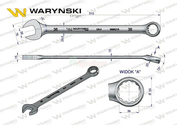 Klucz płasko-oczkowy 36mm dł. 510mm standard ASME B107-9M extra długi WMK215