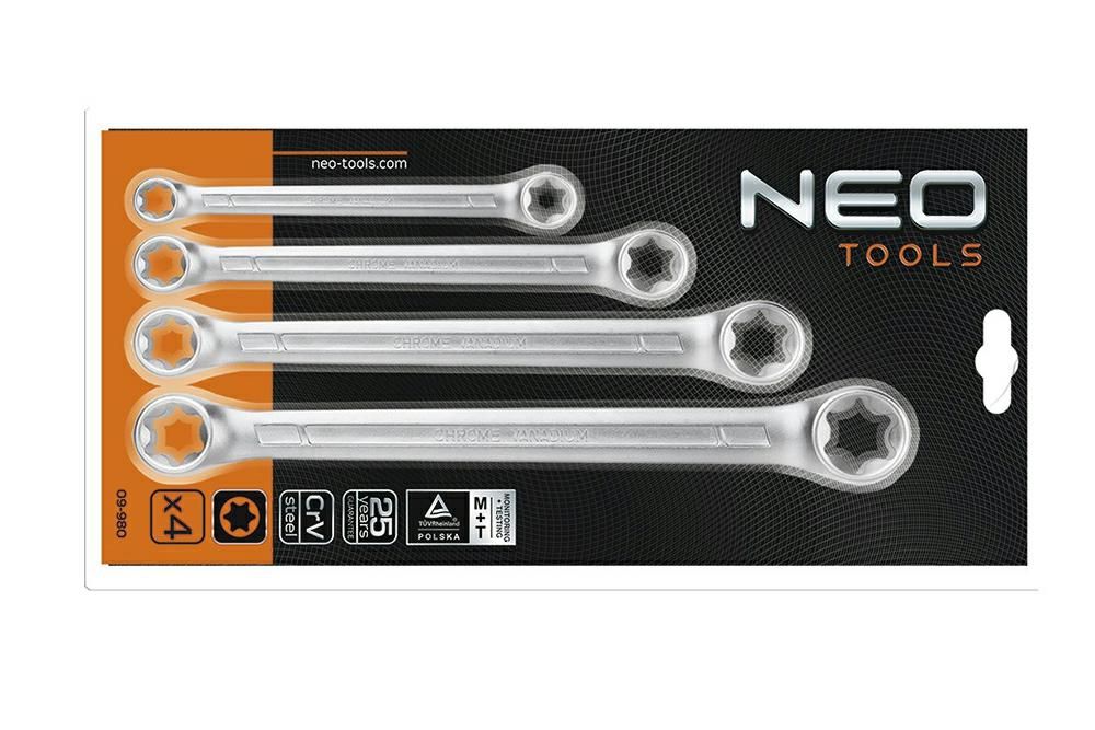 Klucze oczkowe Torx T6-24 zestaw 4 szt 09-980