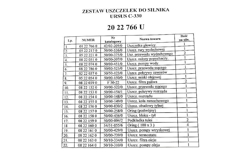 Kpl uszczelek silnika C-330 oryginał KPL.C330U