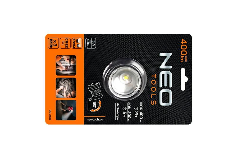 Latarka czołowa bateryjna 400 LM zoom CREE R5 3 x AAA 99-200