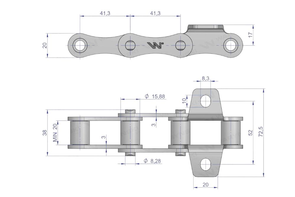 Łańcuch do sadzarki bez łopatek 60PS 20 przyłączy Waryński W-3208080030