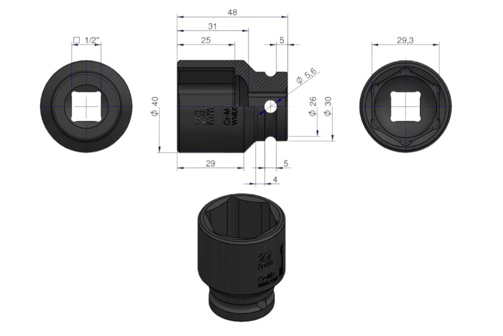 Nasadka sześciokątna udar 1/2 29mm Waryński WMU022