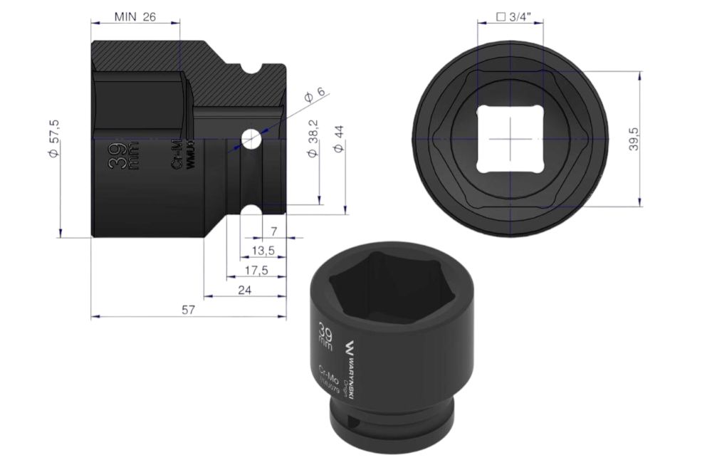 Nasadka sześciokątna udar 3/4 39mm WMU079-WARYŃSKI