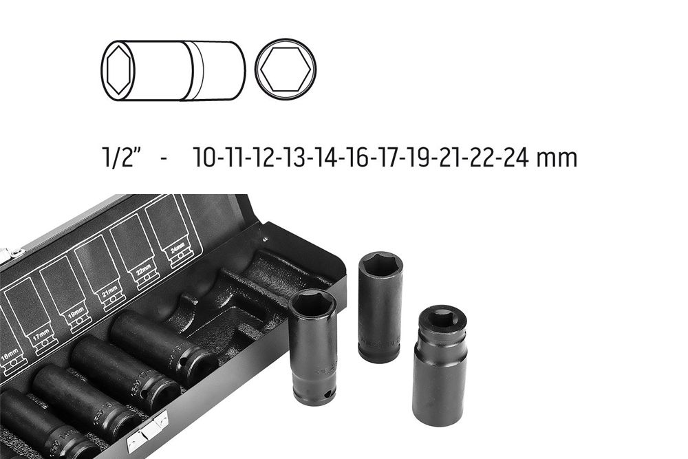 Nasadki udarowe 1/2" 10-24 11 szt 12-102