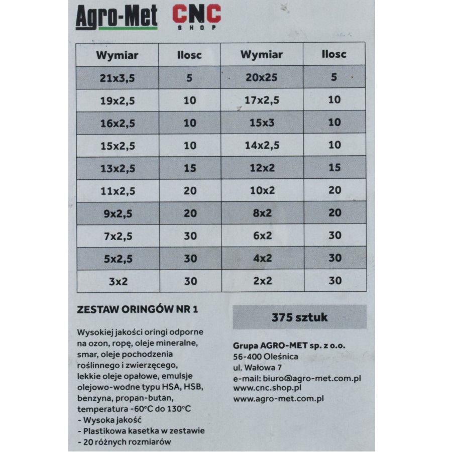Zestaw oringów 375 szt. 39982