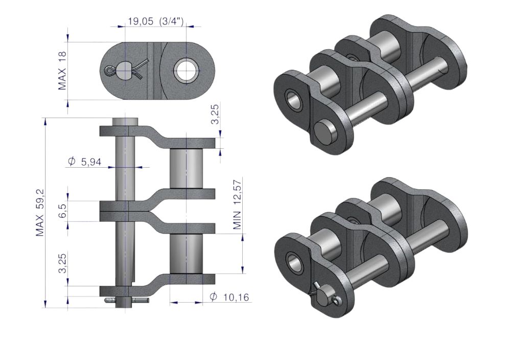 PÓŁOGNIWO ŁAŃCUCHA W-P12AH2 ANSI A 60H (R2 3/4) WARYŃSKI