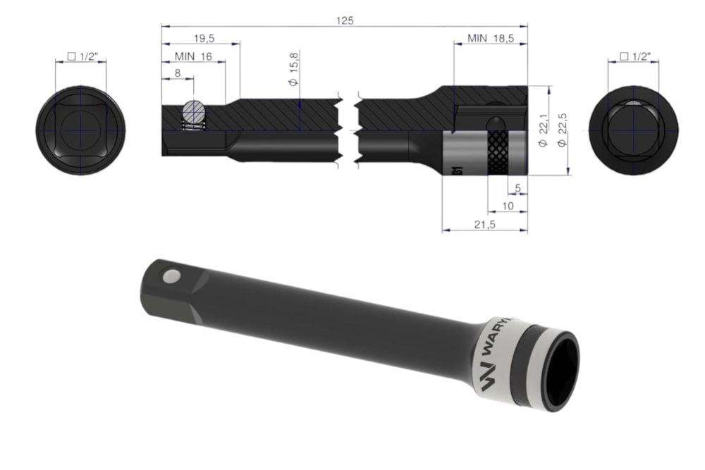 PRZEDŁUŻKA 1/2 125MM WARYŃSKI