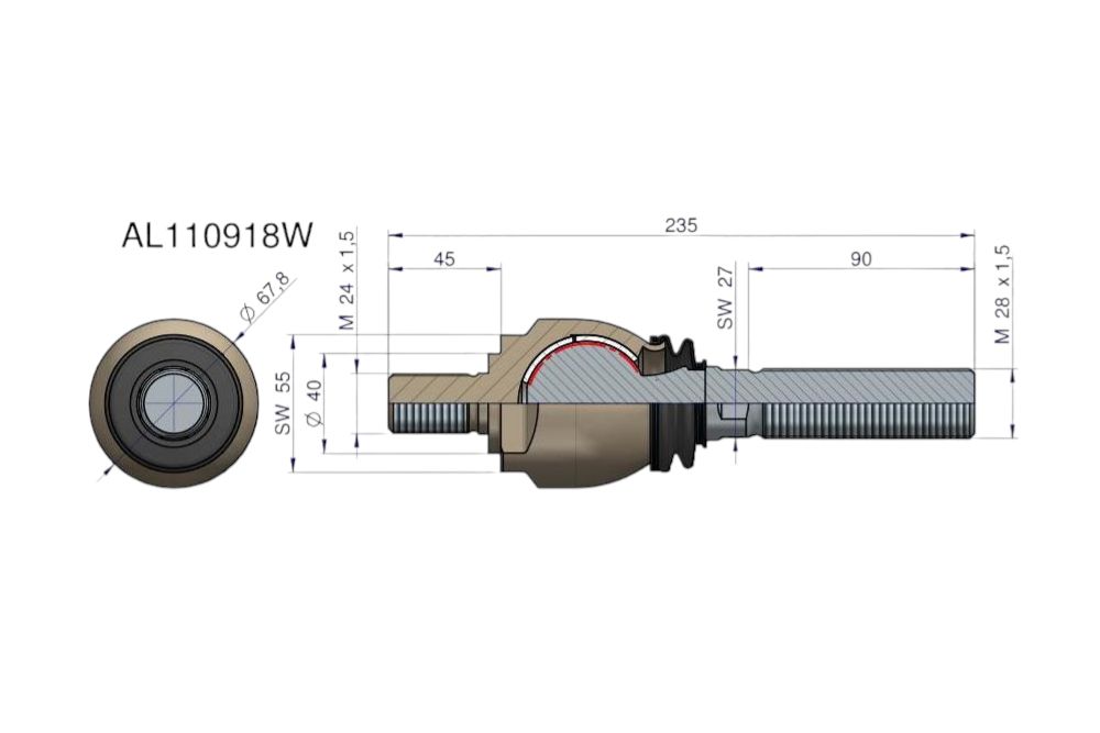 PRZEGUB KIEROWNICZY 235MM M24X1,5 M28X1,5 WARYŃSKI