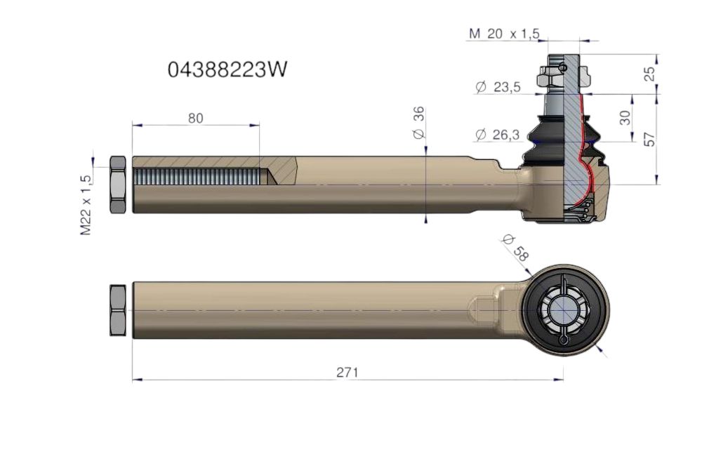 PRZEGUB KIEROWNICZY 270MM  DEUTZ WARYŃSKI