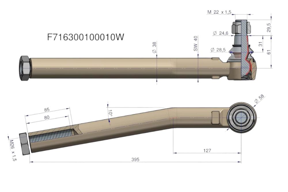 PRZEGUB KIEROWNICZY LEWY 395MM WARYŃSKI