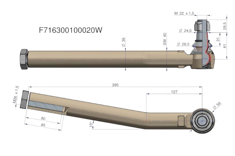 PRZEGUB KIEROWNICZY PRAWY 395MM WARYŃSKI