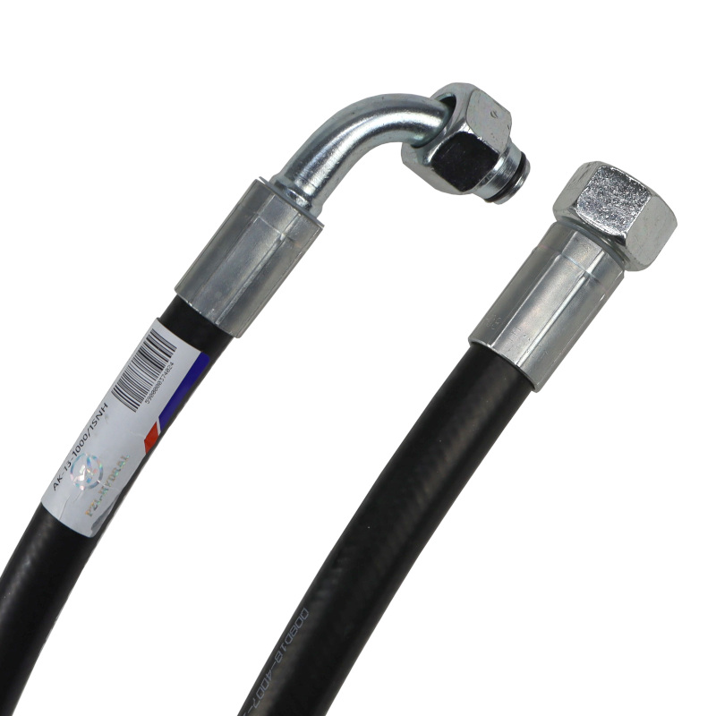 Przewód wąż hydrauliczny gwint M22x1,5 prosta/90 stopni (kolanko) L-1000mm DN12-1SN 16MPa PZL HYDRAL 46309