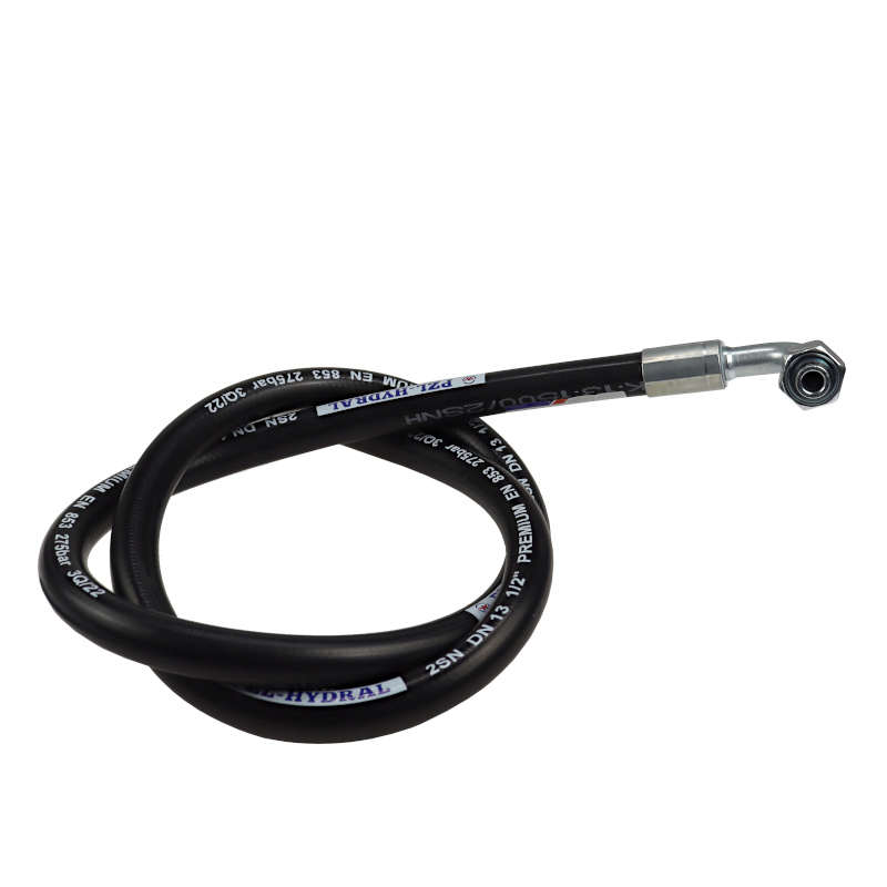 Przewód wąż hydrauliczny 275 bar gwint M22x1,5 prosta/90 stopni L-1500mm DN12-2SN PZL HYDRAL 46311