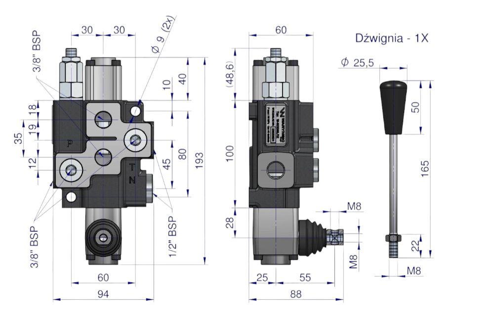 ROZDZIELACZ HYDRAULICZNY 1 SEKCJA Z ZATRZASKIEM 40LMAX
