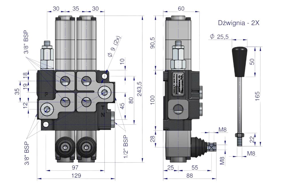 ROZDZIELACZ HYDRAULICZNY 2 SEKCJE PŁYWAJĄCE 40LMAX WARYŃSKI