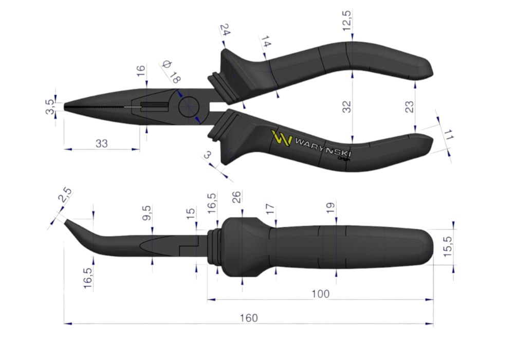 SZCZYPCE 160MM WYDŁUŻONE WYGIĘTE WARYŃSKI