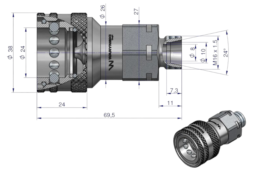SZYBKOZŁĄCZE HYDRAULICZNE GNIAZDO M16X1,5 GWINT ZEWNĘTRZNY EURO