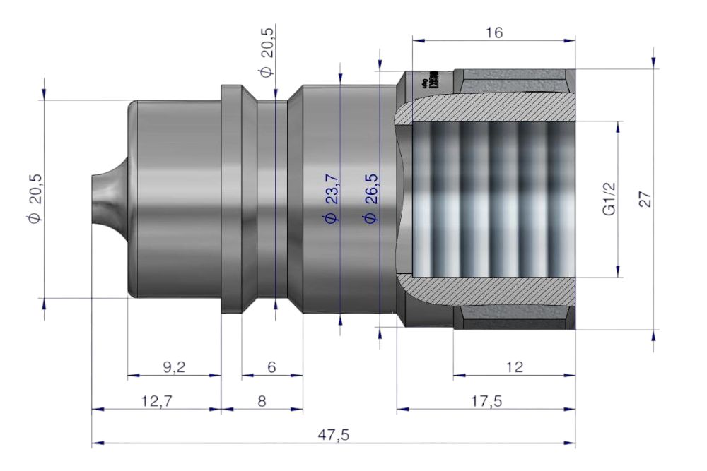 SZYBKOZŁĄCZE HYDRAULICZNE WTYCZKA G 1/2BSP GWINT WEWNĘTRZNY WARYŃSKI