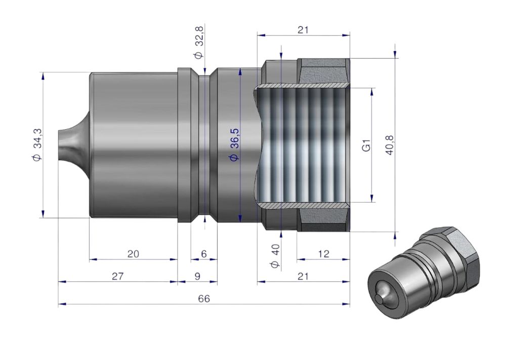 SZYBKOZŁĄCZE HYDRAULICZNE WTYCZKA G1 BSP GWINT WEWNĘTRZNY IZO 7241-A