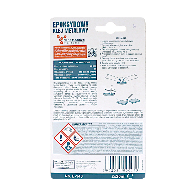 Klej epoksydowy metalowy 2X20ml ( płynny metal) E-143 Technicqll