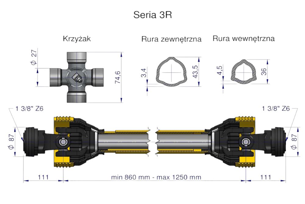 WAŁ PRZEGUBOWY TEL 860-1250MM 460NM  WARYŃSKI