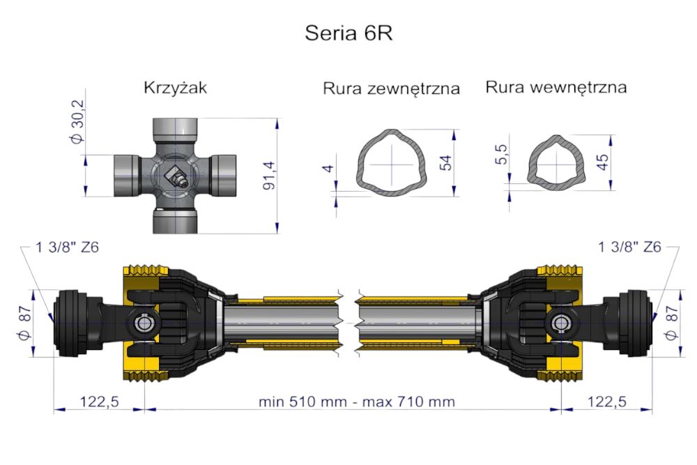 WAŁ PRZEGUBOWY TEL 860-1250MM 830NM WARYŃSKI
