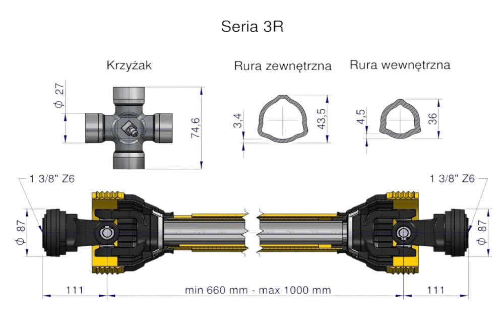 WAŁ PRZEGUBOWY-TEL 660-1000MM 460NM WARYŃSKI