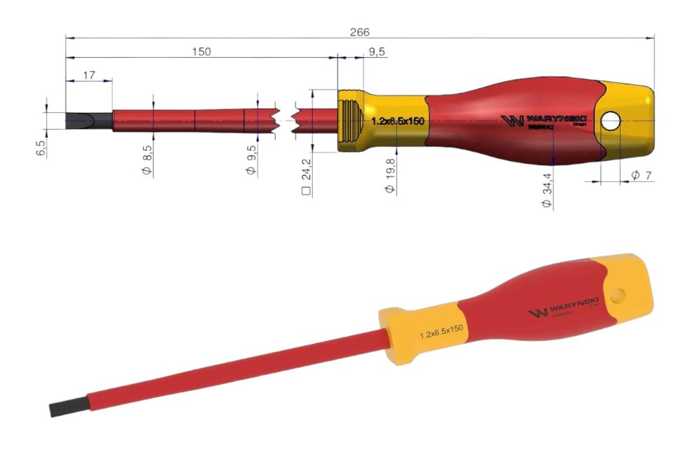 WKRĘTAK PŁASKI IZLOL.6X150MM VDE STAL S2 WARYŃSKI