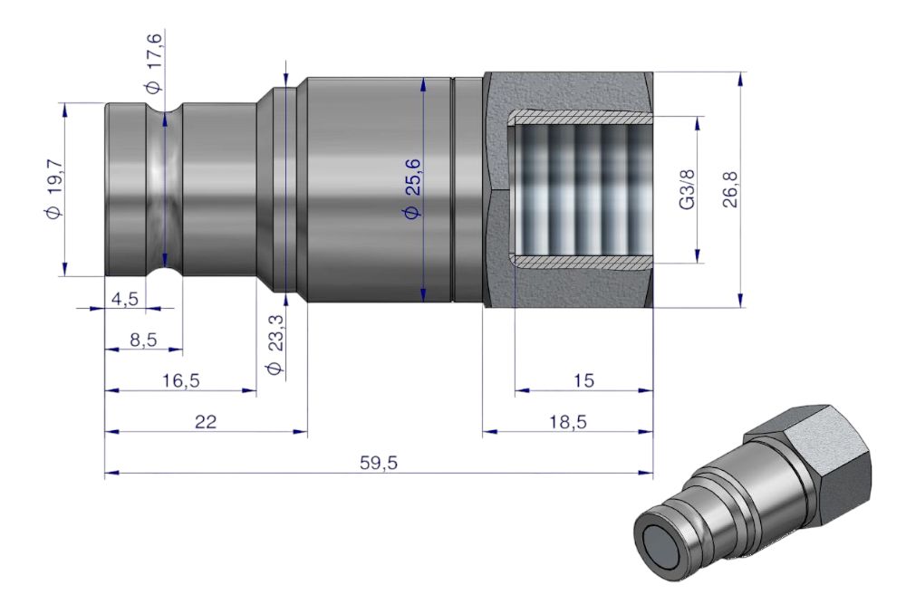 WTYCZKA HYDRAULICZNA SUCHOODCINAJĄCA WARYŃSKI GWINT WEWNĘTRZNY G3/8BSP