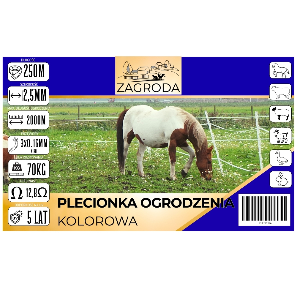 Plecionka ogrodzenia elektryzatora pastucha 3 x 0.16mm odporna na UV 250m kolorowa ZAGRODA