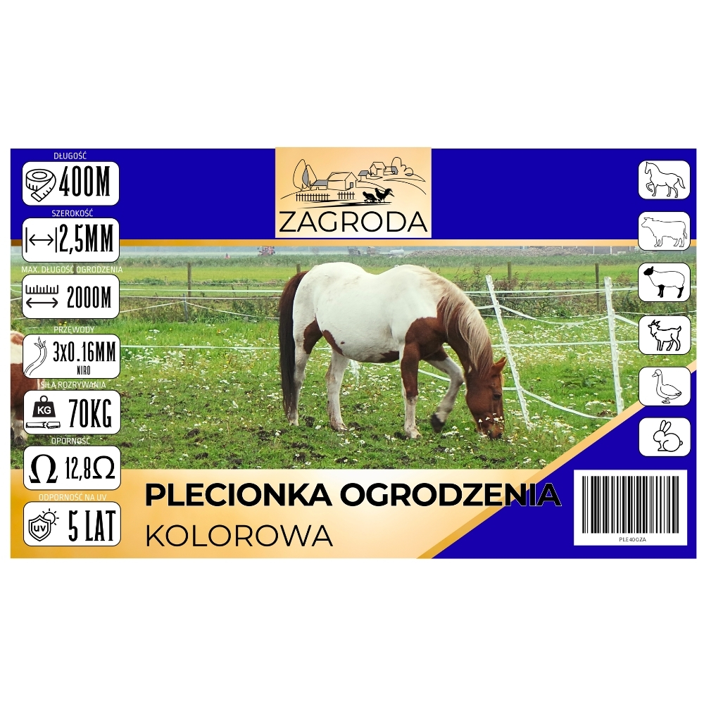 Plecionka ogrodzenia elektryzatora pastucha 3 x 0.16mm odporna na UV 400m kolorowa ZAGRODA