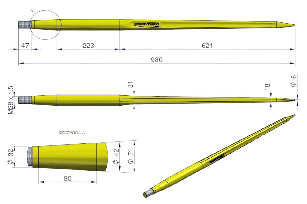 ZĄB ŁADOWACZA  PROSTY L980MM WARYŃSKI